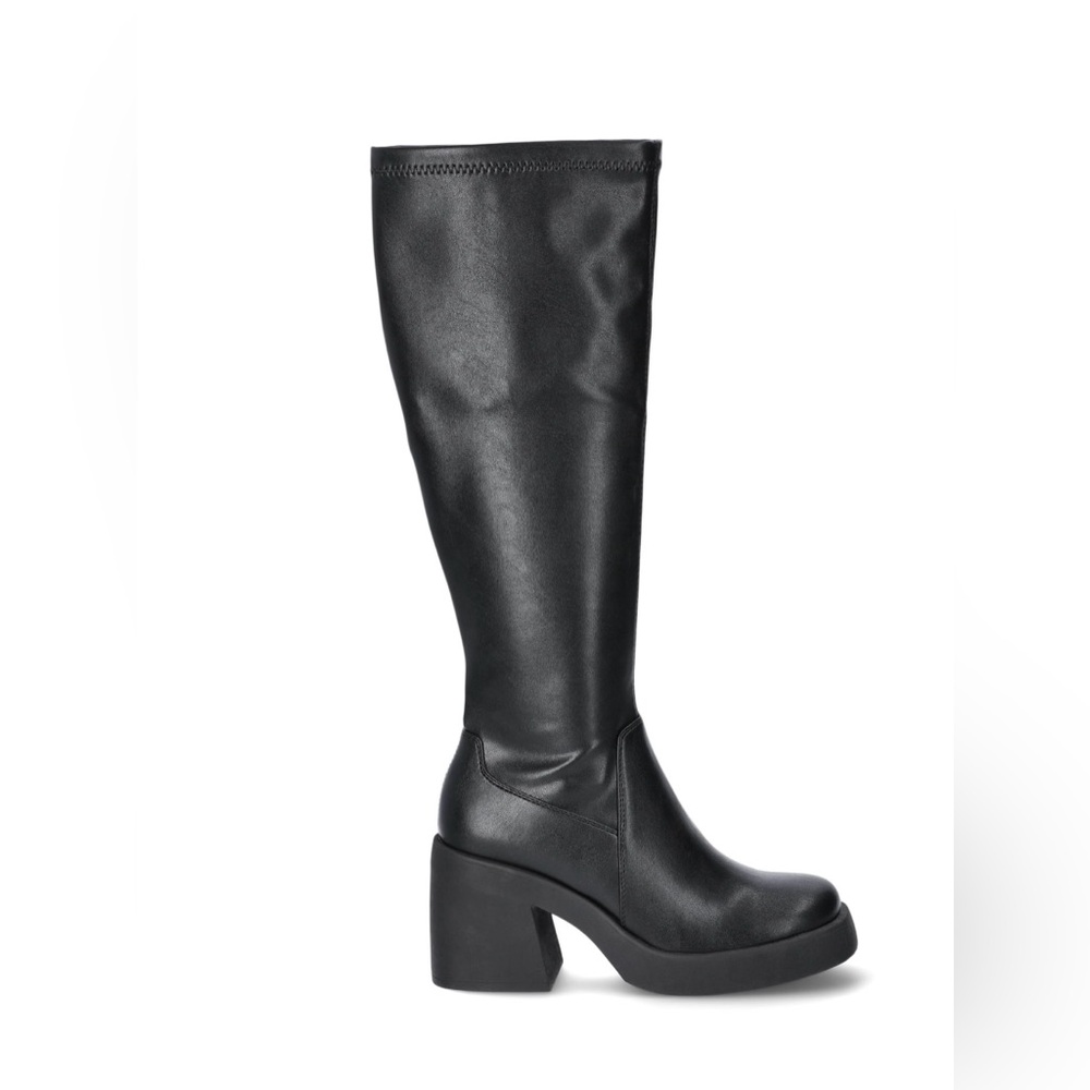 New Steve Madden Deegan Lug-Sole Knee-High Block-Heel Boots in Black Size 9 - Picture 2 of 10